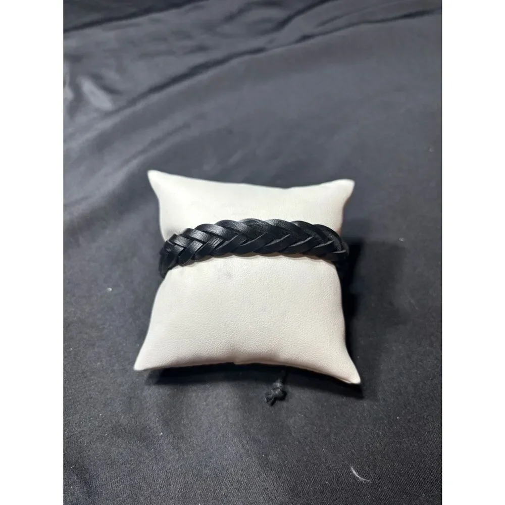 New Handwoven Black Leather Braided Bracelet